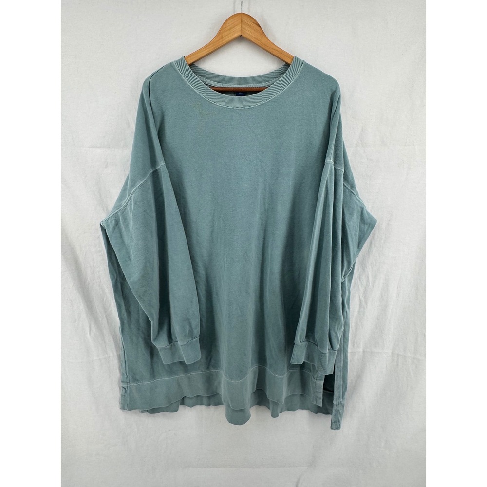 Old Navy Womens XXL Tall Sweatshirt Oversized French Terry Crewneck Blue Green